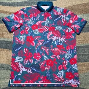 Greyson Golf Shirt Polo Floral Wolf Jungle Print XL Sea Turtle MINT MSRP $118
